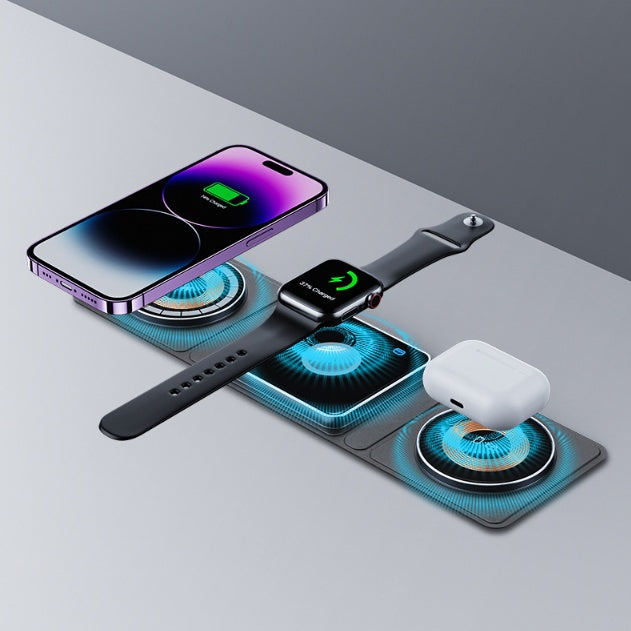 شاحن لاسلكي مغناطيسي قابل للطي لأجهزة iPhone، شحن سريع شفاف لأجهزة IWatch وAirpods