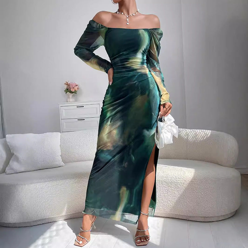 European And American Fashion Tight Split Off-shoulder Dress