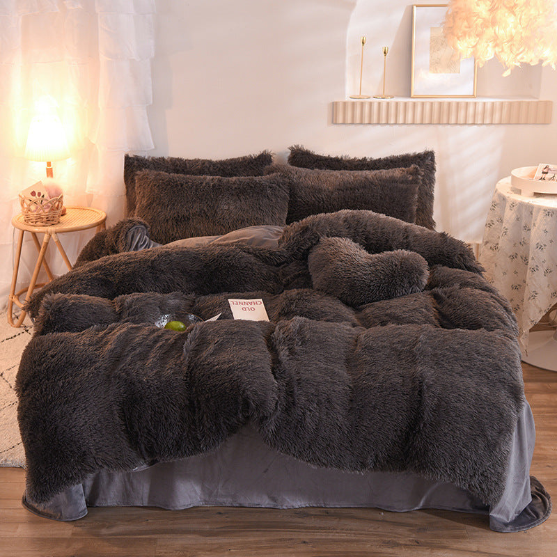 Luxury Thick Fleece Duvet Cover Winter Warm Bed Fluffy Plush Bedclothes