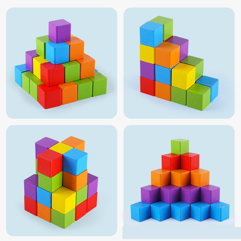 Cube Building Block Set Wood Square Puzzle