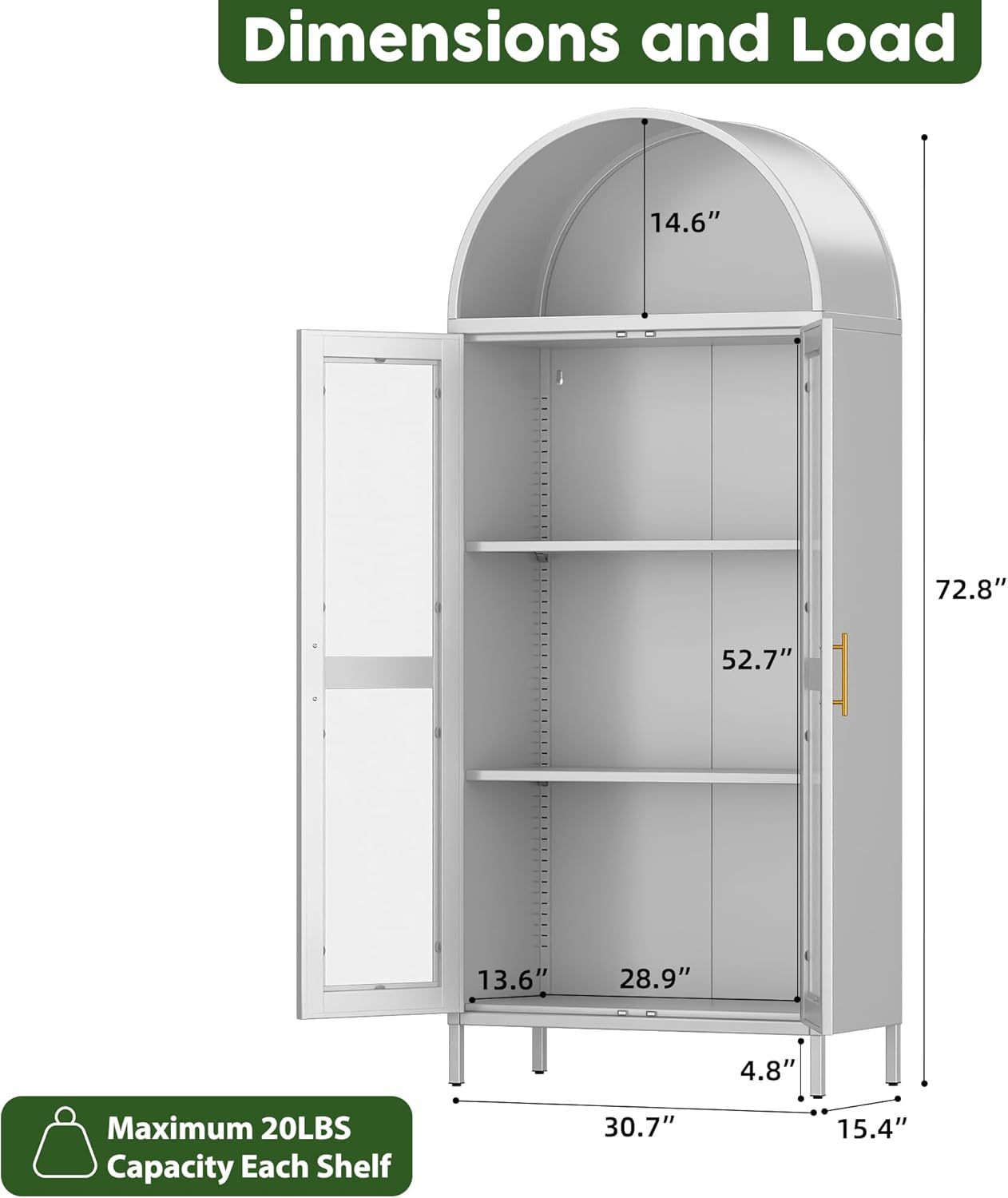 SUPEER Metal Showcase Sideboard Standing Cabinet
