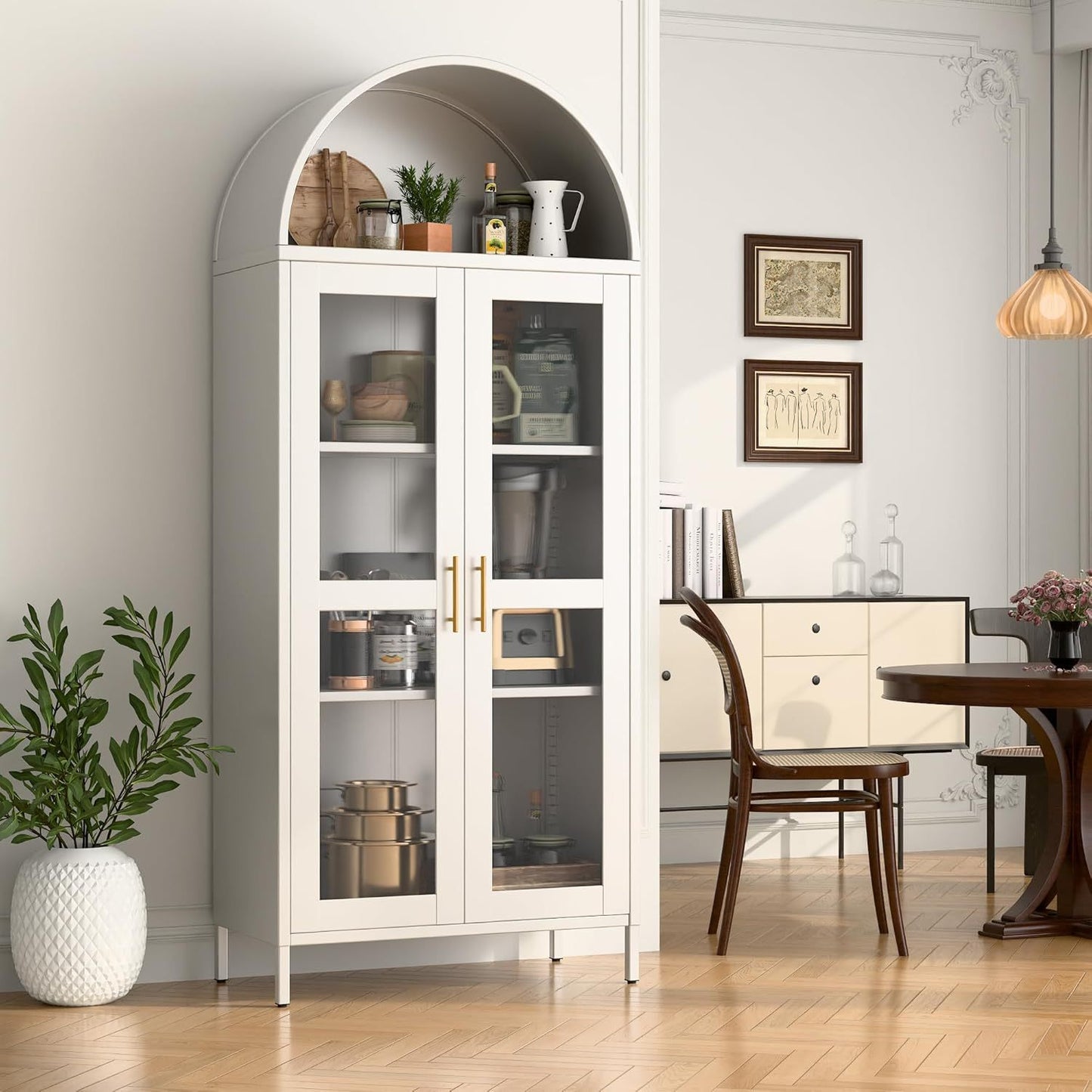 SUPEER Metal Showcase Sideboard Standing Cabinet