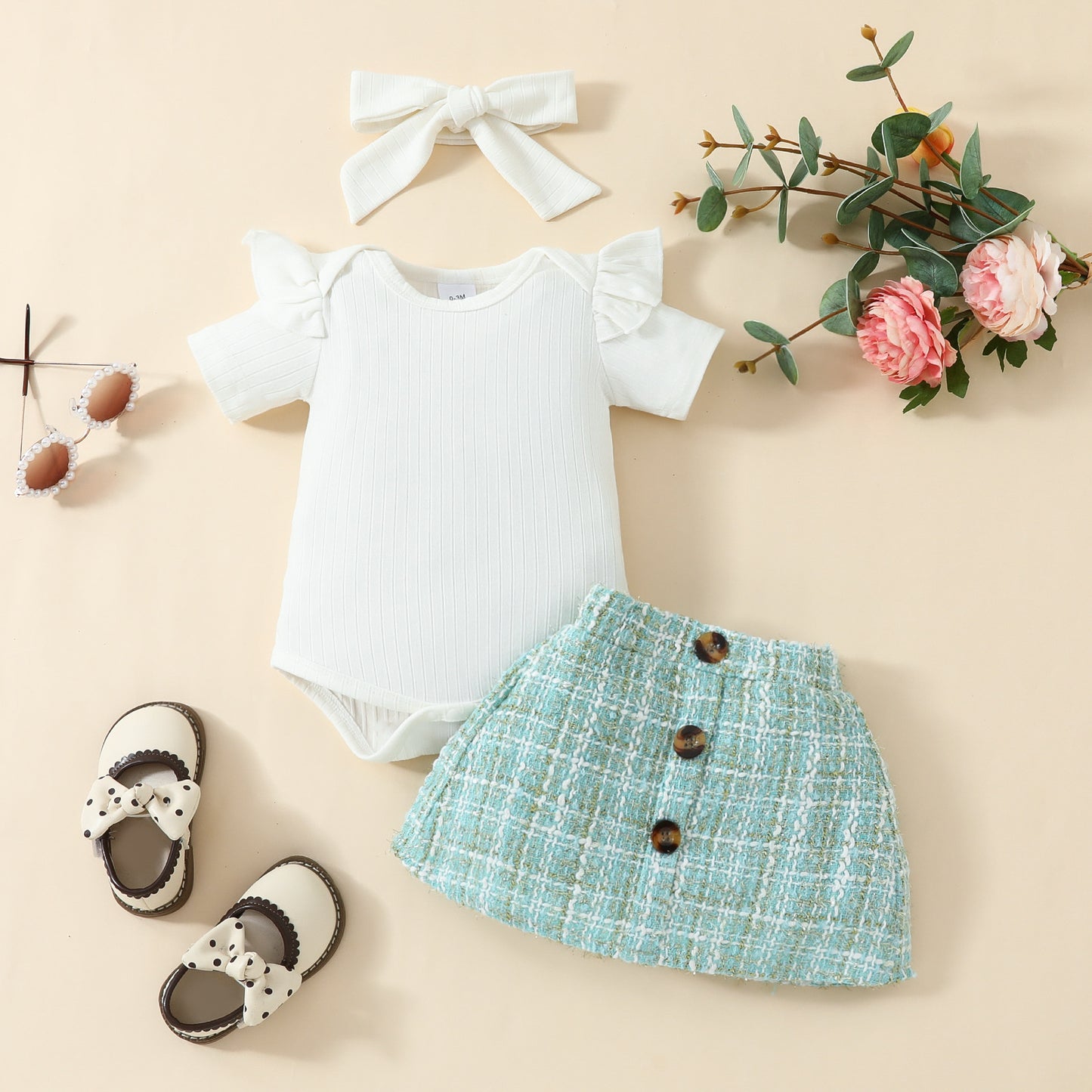 Babies' Short-sleeved Blouse Skirt