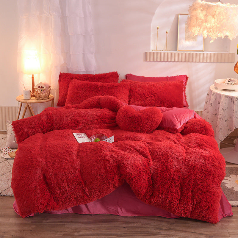 Luxury Thick Fleece Duvet Cover Winter Warm Bed Fluffy Plush Bedclothes