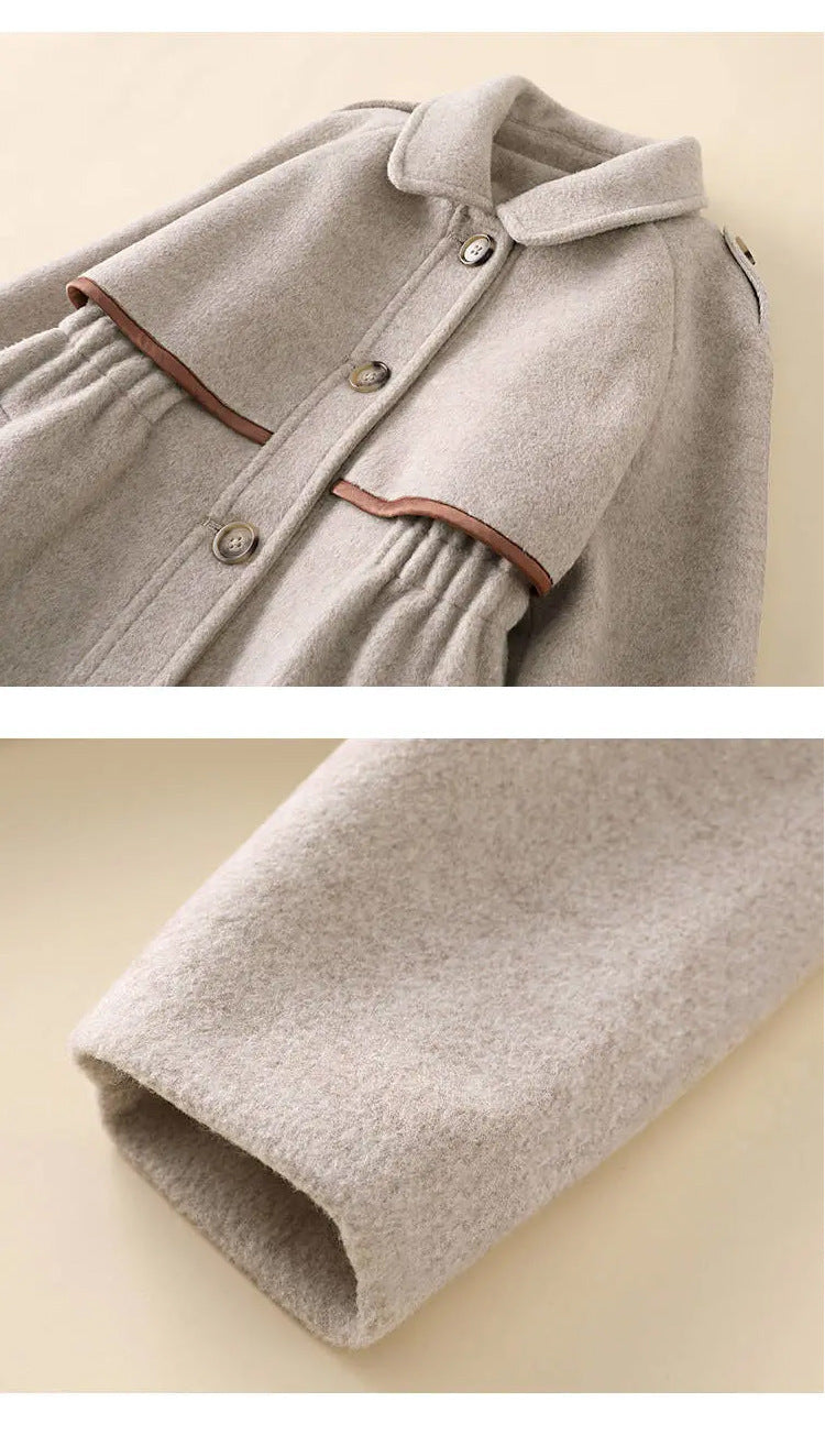 Color Woolen Coat, British Fashion Mid-length Coat, Waist Thickened