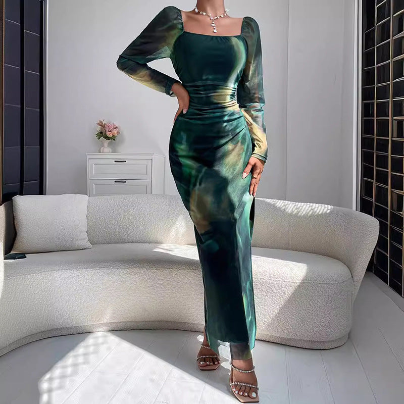 European And American Fashion Tight Split Off-shoulder Dress