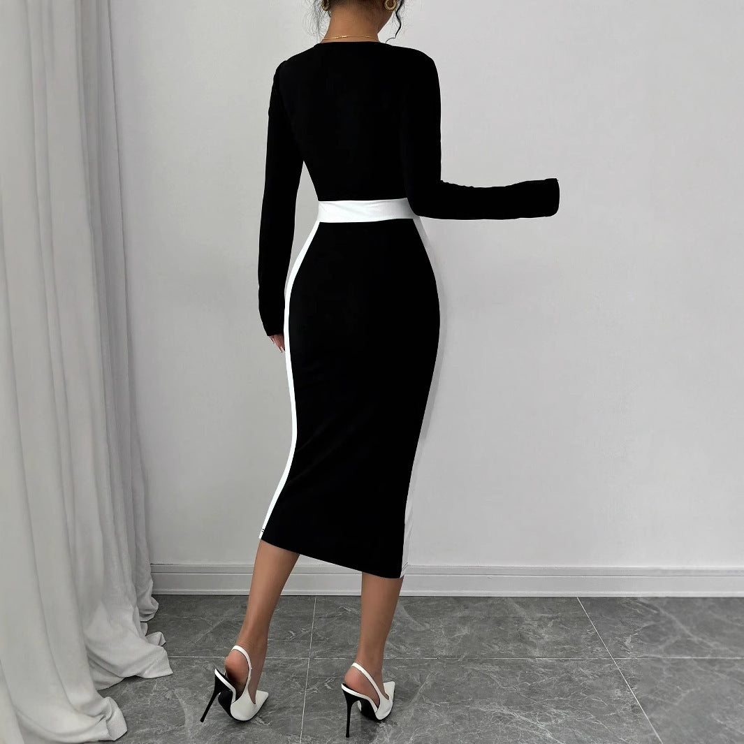 Fashion Elegant Slim Fit Square Collar Long Sleeve