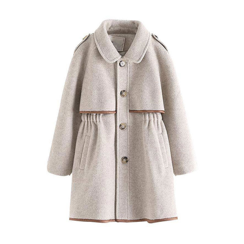 Color Woolen Coat, British Fashion Mid-length Coat, Waist Thickened