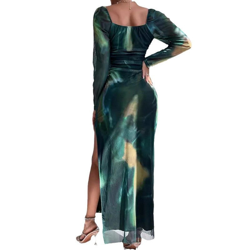 European And American Fashion Tight Split Off-shoulder Dress