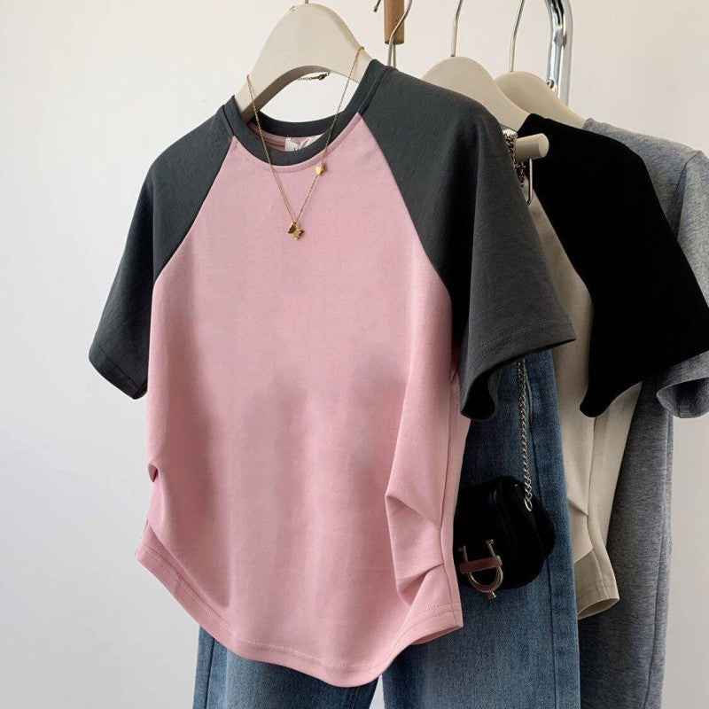 Women's Cotton Stretch Sleeve Stitching Top