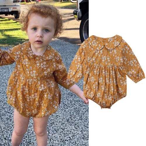 Baby Girls Floral Rompers Long Sleeve Jumpsuit Playsuit