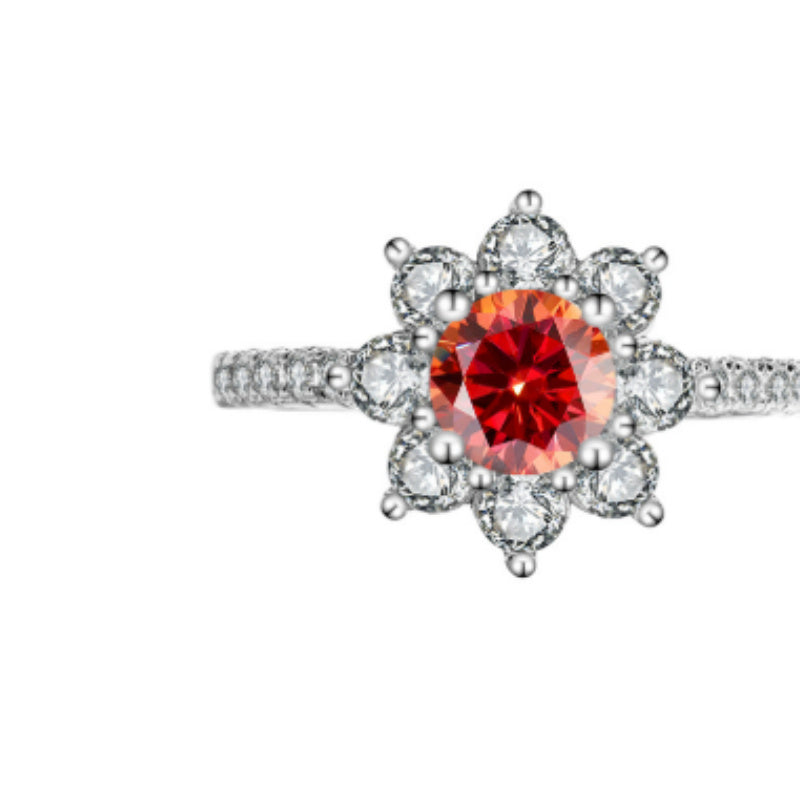 Sterling Silver Ring Female Flower Diamond