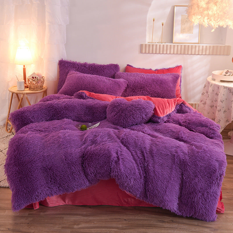 Luxury Thick Fleece Duvet Cover Winter Warm Bed Fluffy Plush Bedclothes