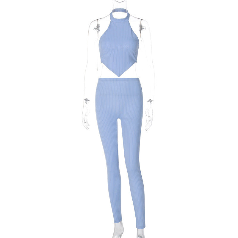 Backless Tube Top Top Slim Solid Color Trousers