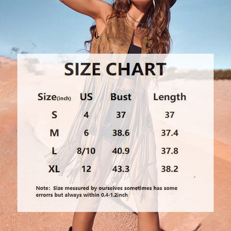 Vest - Round Neck Side Slit Hem With Boho Tassel