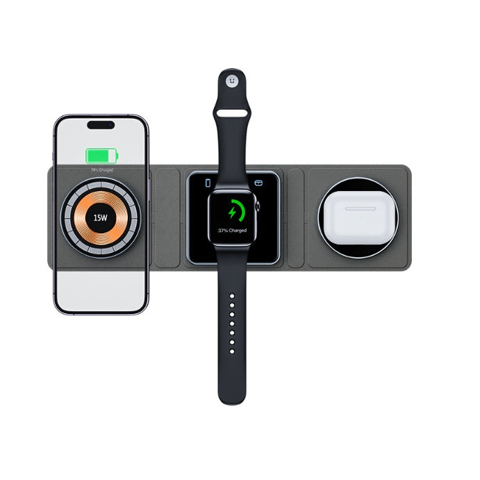 شاحن لاسلكي مغناطيسي قابل للطي لأجهزة iPhone، شحن سريع شفاف لأجهزة IWatch وAirpods