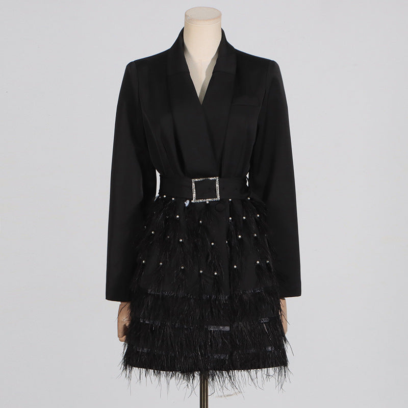 Feather Patchwork Waist-slimming Suit Skirt