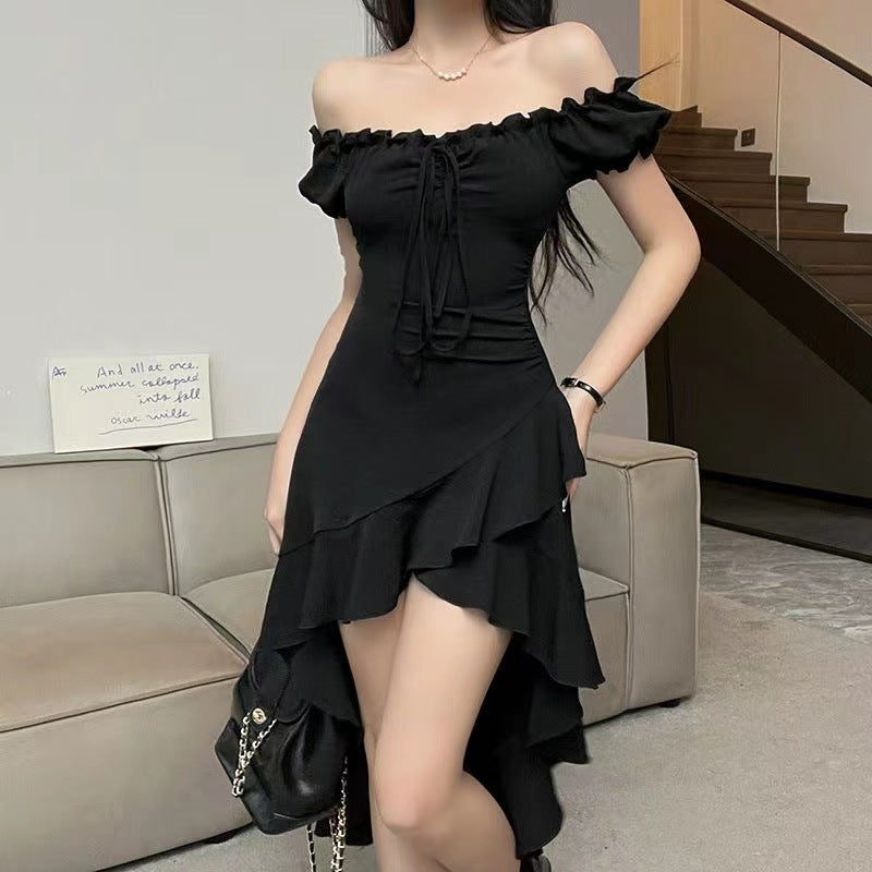 Ruffled Irregular Dress Women's Off-shoulder