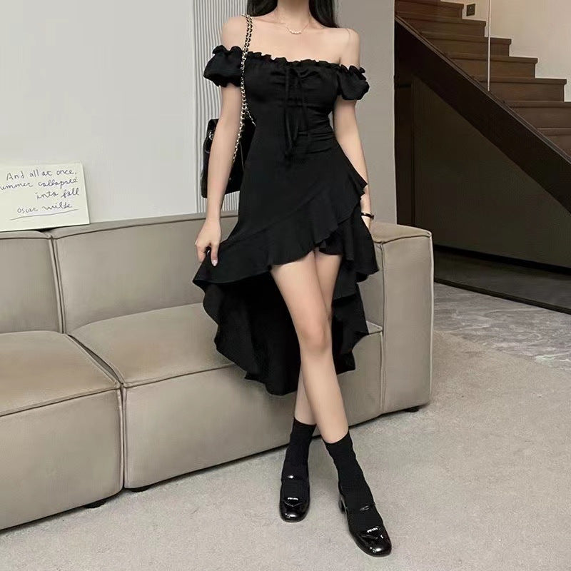 Ruffled Irregular Dress Women's Off-shoulder