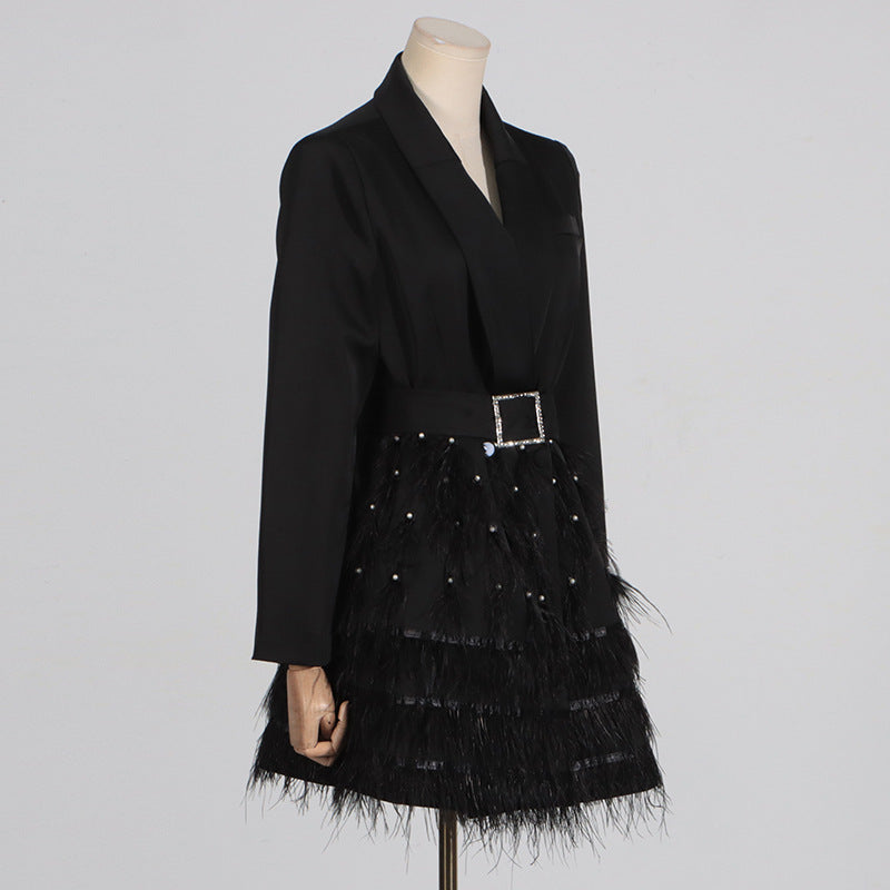 Feather Patchwork Waist-slimming Suit Skirt