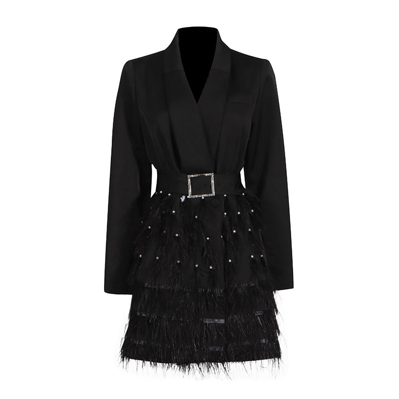 Feather Patchwork Waist-slimming Suit Skirt
