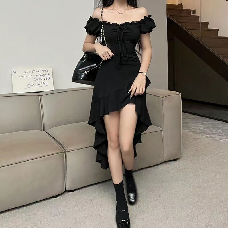 Ruffled Irregular Dress Women's Off-shoulder