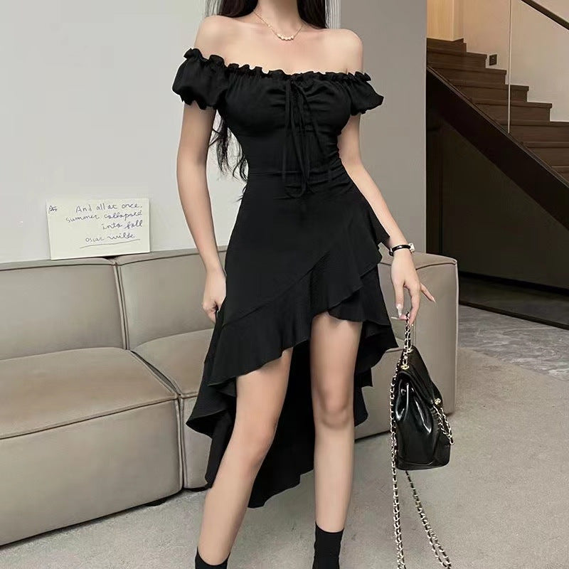 Ruffled Irregular Dress Women's Off-shoulder