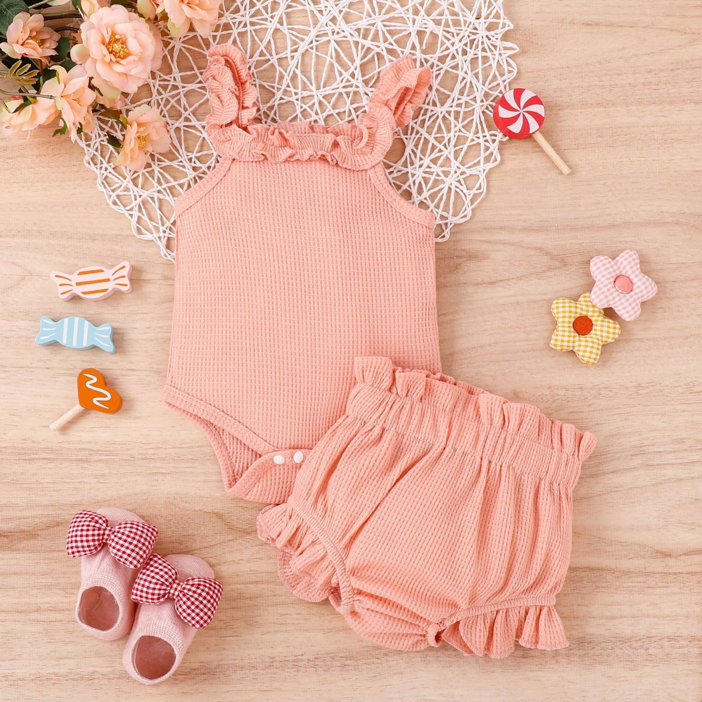 Suit Waffle Sling Romper Shorts