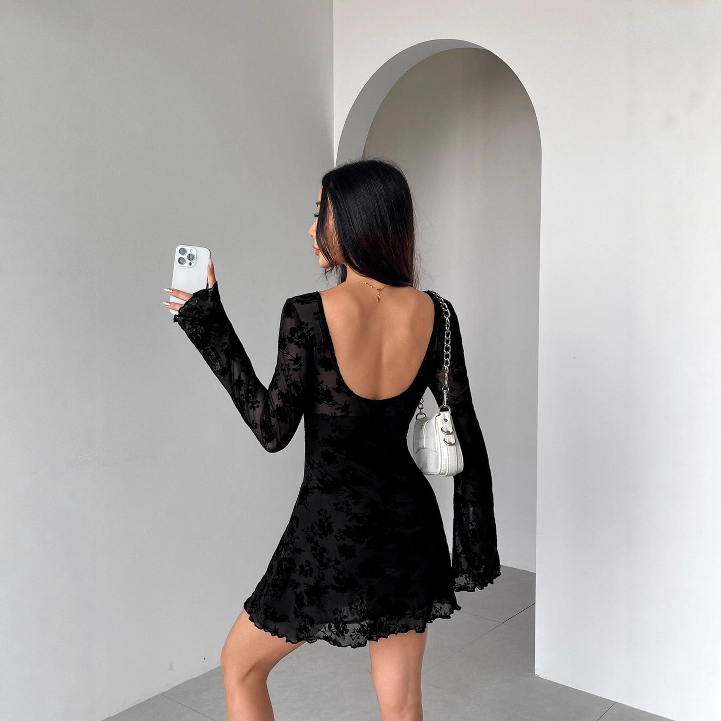 Floral Hollow Bow Dress