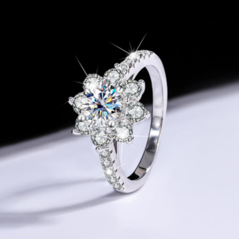 Sterling Silver Ring Female Flower Diamond