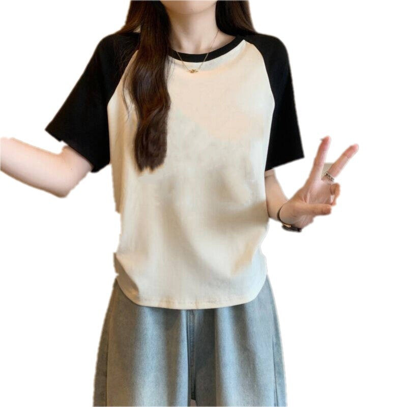 Women's Cotton Stretch Sleeve Stitching Top