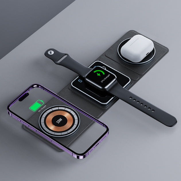 شاحن لاسلكي مغناطيسي قابل للطي لأجهزة iPhone، شحن سريع شفاف لأجهزة IWatch وAirpods