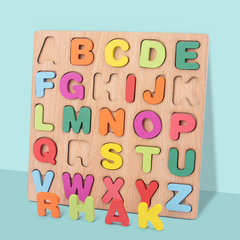 Wooden Numbers Letters Puzzle Board Educational Toys