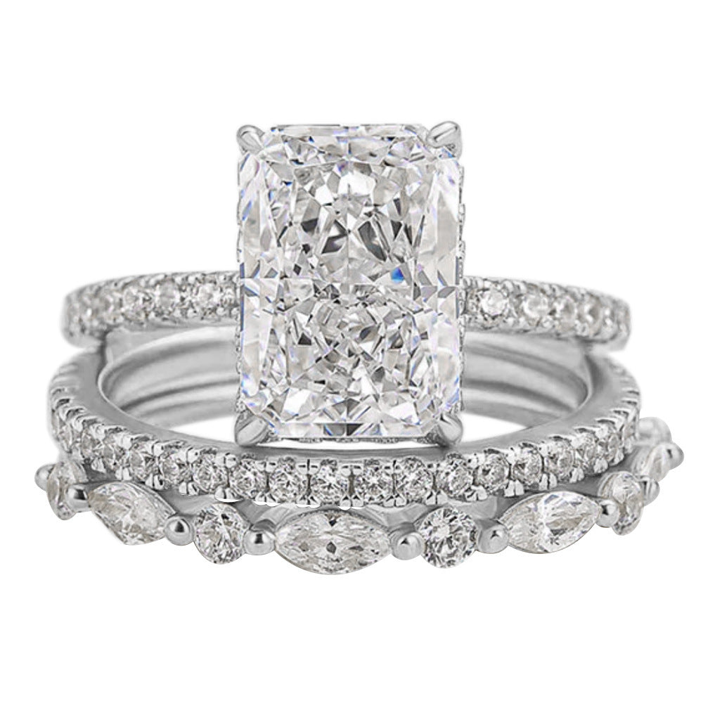 Silver Super Shiny Ice Flower Cut Zircon Ring