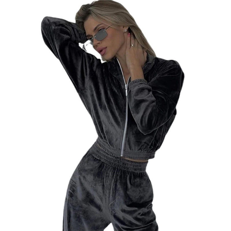 Women's Long-sleeved Lapel Zipper Cardigan Sweater