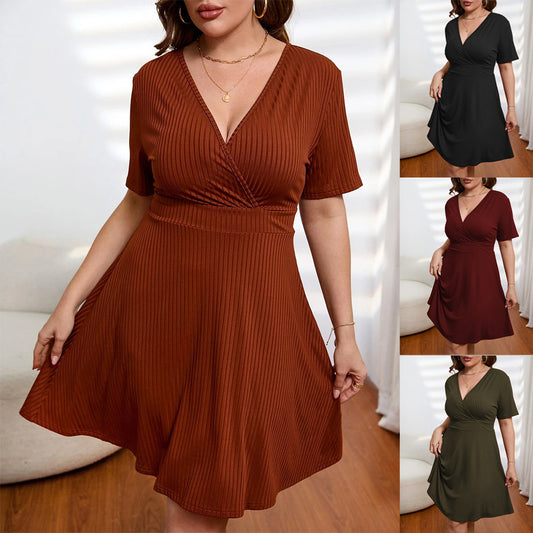 Plus Size Women's Clothes New Deep V Waist Dress