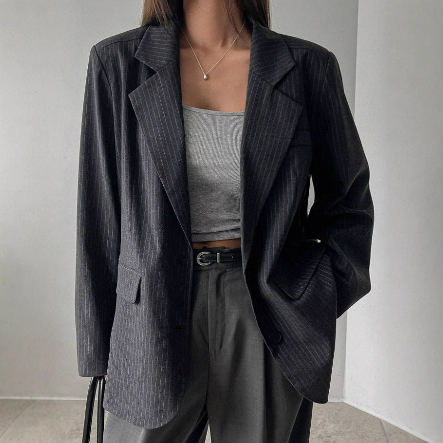 Long Thin Striped Casual Coat