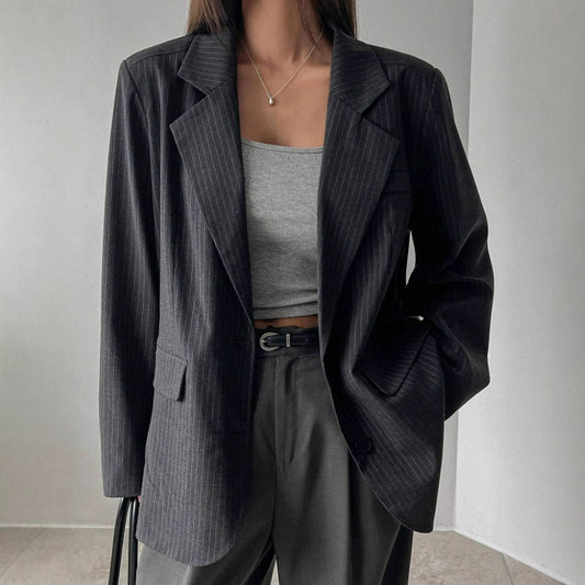 Long Thin Striped Casual Coat