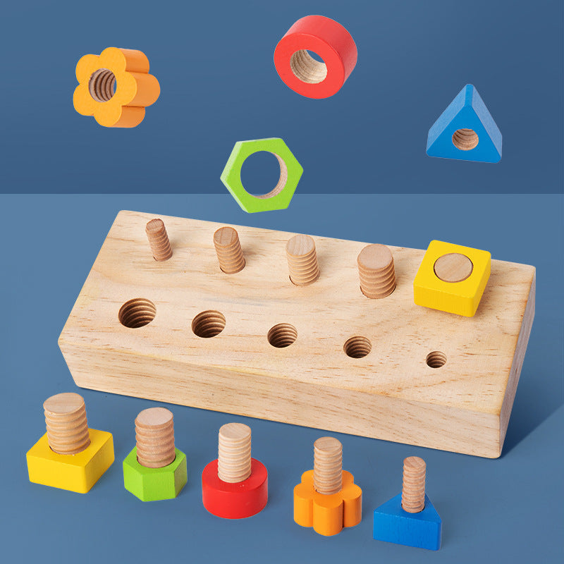 Wooden Boys And Girls Nut Thread Combination Toy
