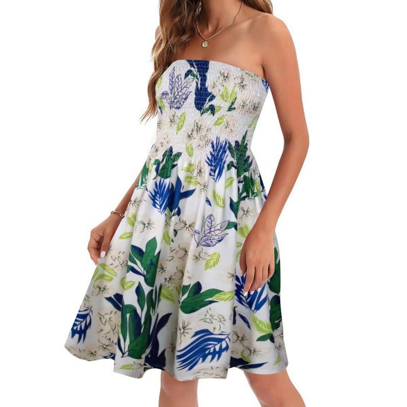 Spring And Summer New Fashion Printed Beach Vacation Sexy Tube Top Dress