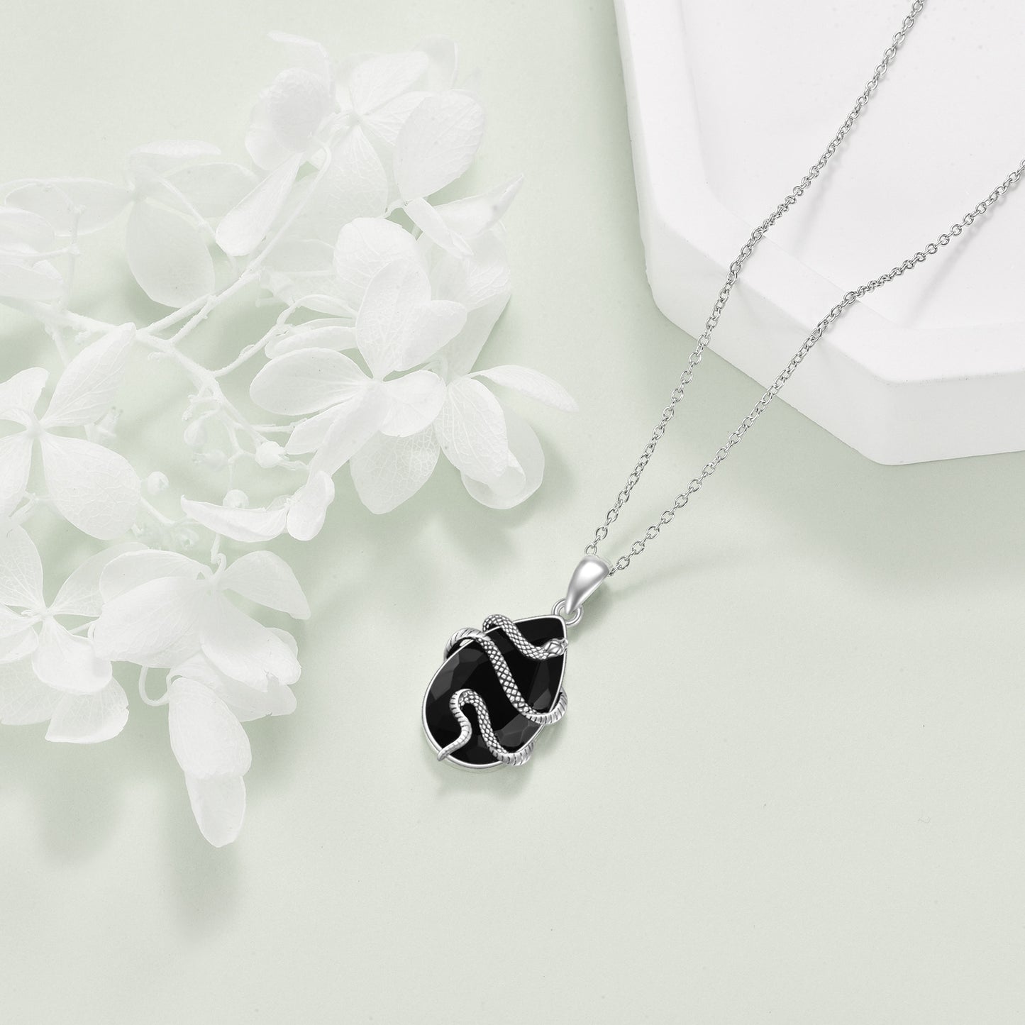 Sterling Silver Black Obsidian Tourmaline Crystal Snake