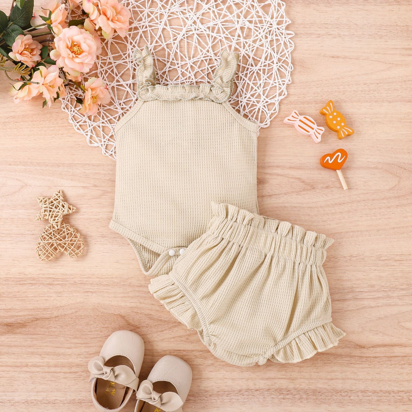 Suit Waffle Sling Romper Shorts