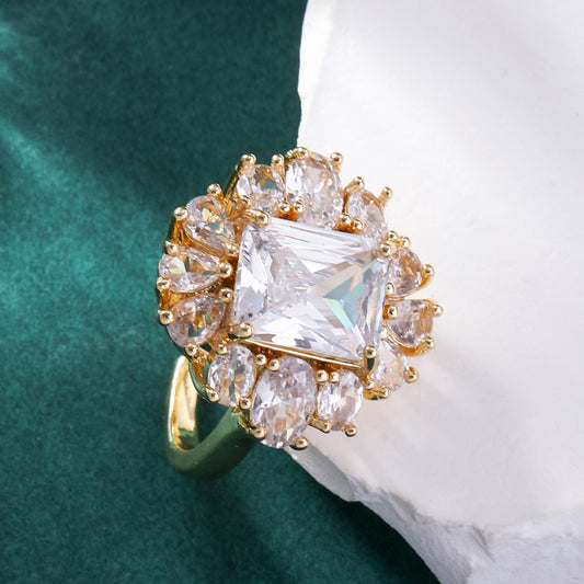 Copper Inlaid Zircon Square Ring