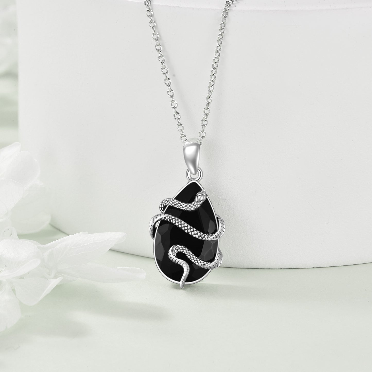 Sterling Silver Black Obsidian Tourmaline Crystal Snake
