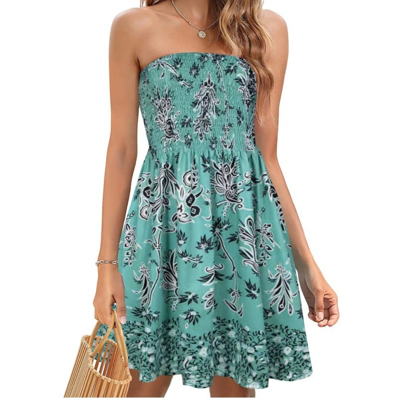 Spring And Summer New Fashion Printed Beach Vacation Sexy Tube Top Dress