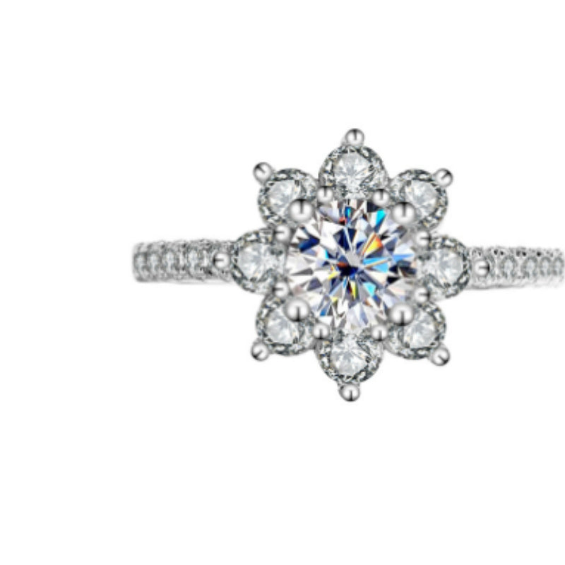 Sterling Silver  Ring Female Flower Diamond