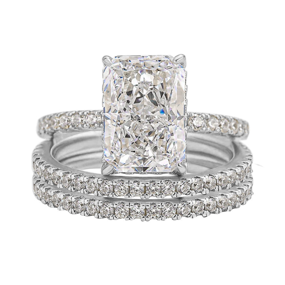 Silver Super Shiny Ice Flower Cut Zircon Ring