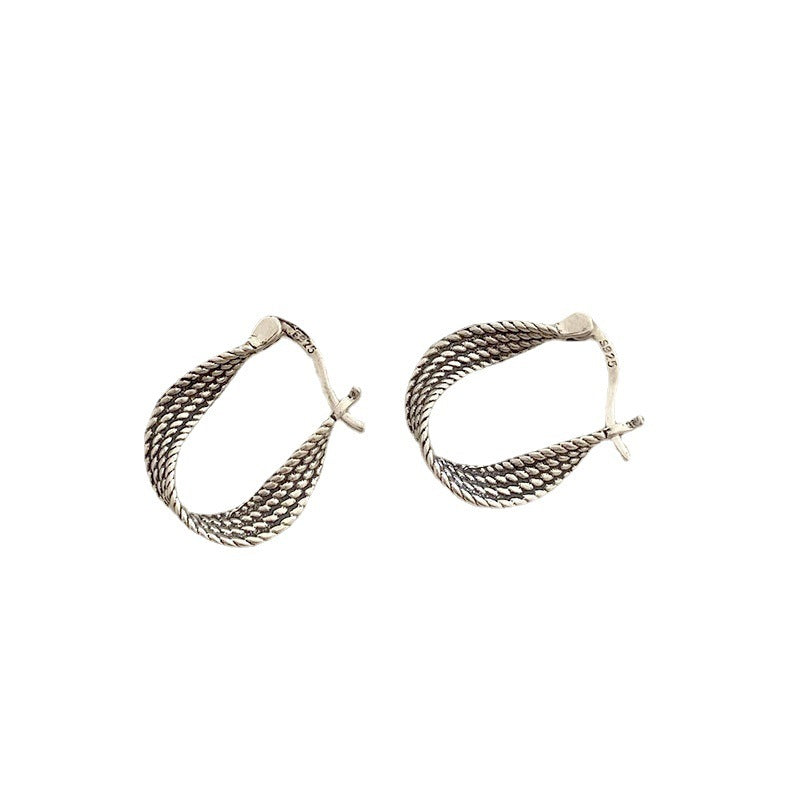 Silver Retro Twisted Eardrop Earring