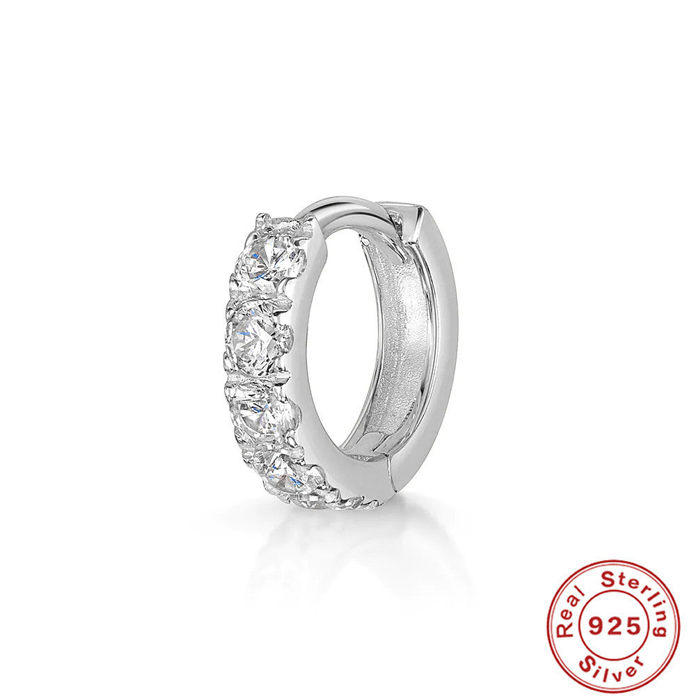 Sterling Silver Piercing Zircon With Diamond Earrings