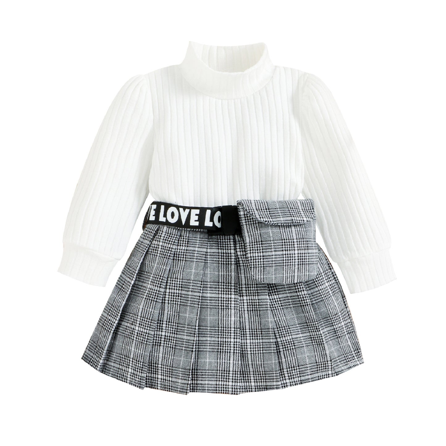 Winter Cotton Stripe Turtleneck Top Plaid Suit